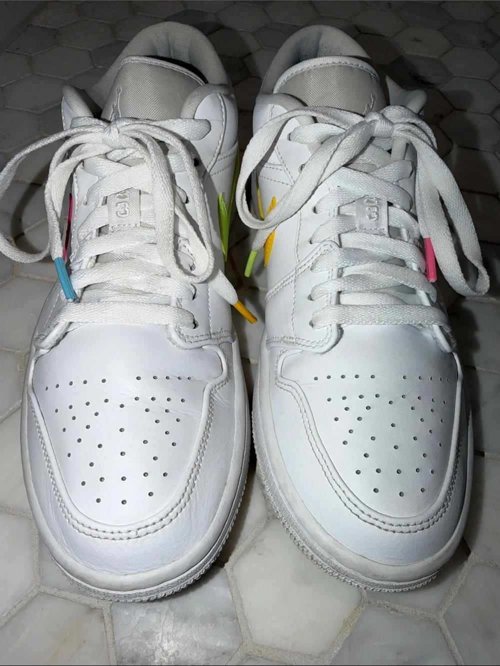 Nike Air Jordan 1 Low 'White Multi-Color' Neon Sneakers Mens Shoe Size 8.5